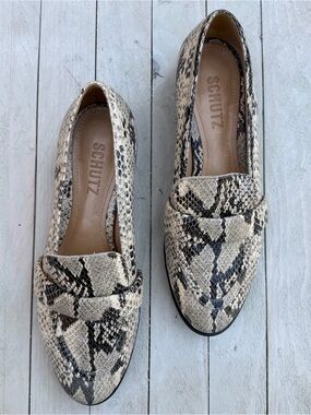 SCHUTZ Beige and Black Snake-Print Loafers